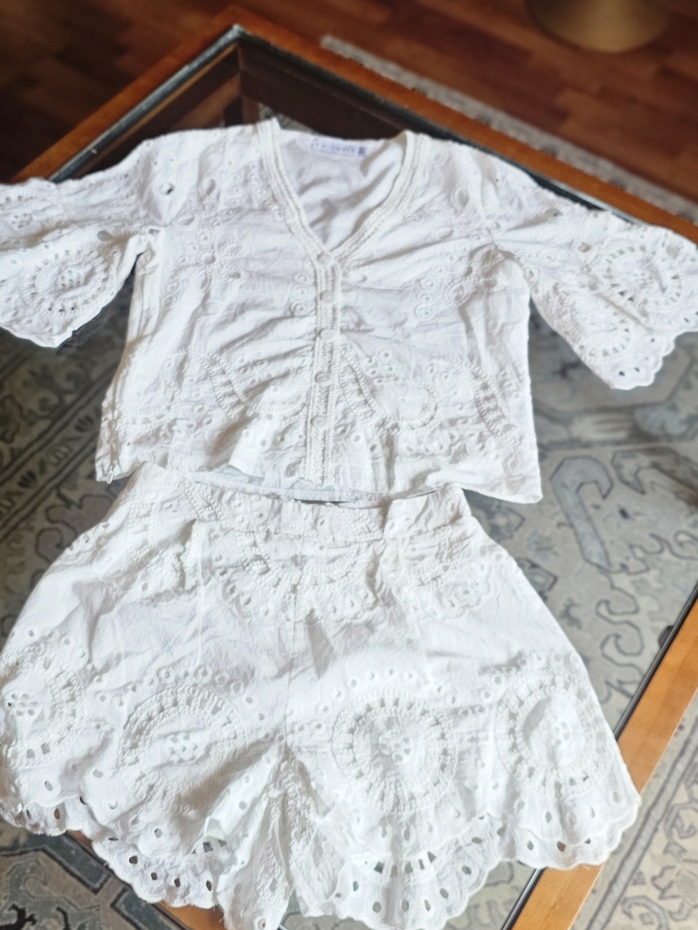 White Eyelet Shorts Skort Set - Women